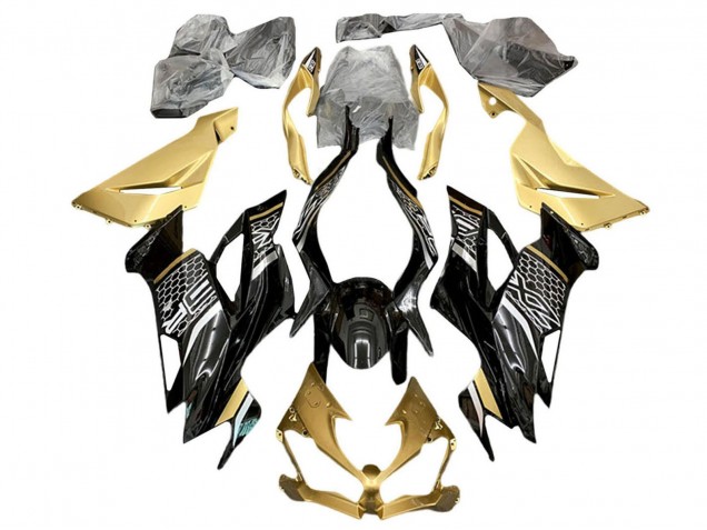Gold Glossy Black White Honeycomb 2019-2022 Kawasaki ZX6R Motorcycle Fairings