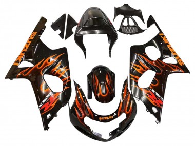 Glossy Black Orange Flame 2000-2002 Suzuki GSXR1000 Motorcycle Fairings