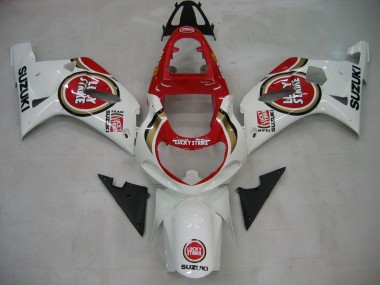 White Red Lucky Strike 2000-2002 Suzuki GSXR1000 Motorcycle Fairings