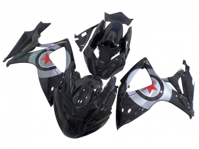 Glossy Black Silver Red Star 2004-2005 Suzuki GSXR 600 / GSXR 750 Motorcycle Fairings