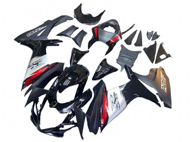 Glossy Black Forged Carbon Fiber Silver Red 2011-2024 Suzuki GSXR 600 / GSXR 750 Motorcycle Fairings