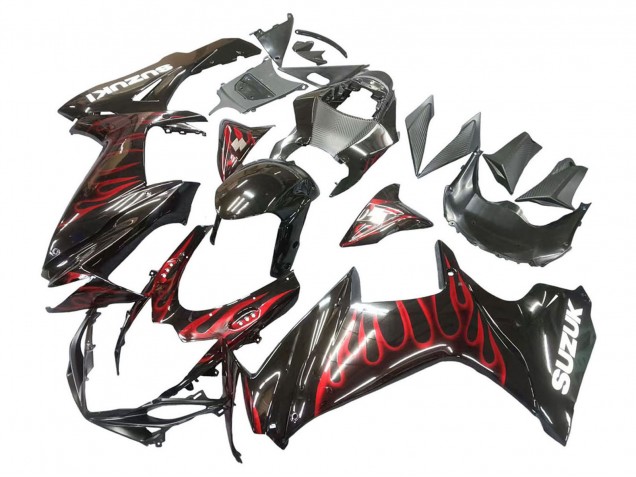 Glossy Black Red Flame 2011-2024 Suzuki GSXR 600 / GSXR 750 Motorcycle Fairings