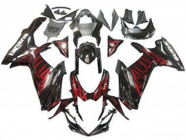 Glossy Black Red Flame 2011-2024 Suzuki GSXR 600 / GSXR 750 Motorcycle Fairings