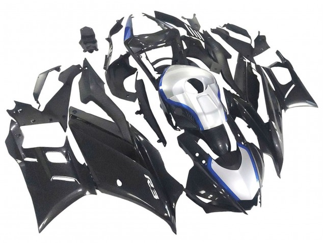 Black Carbon Fiber Style Silver Blue 2022-2024 Yamaha YZF R3/R25 Motorcycle Fairings