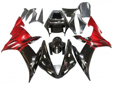 Glossy Black Red Flame 2002-2003 Yamaha YZF 1000 R1 Motorcycle Fairings