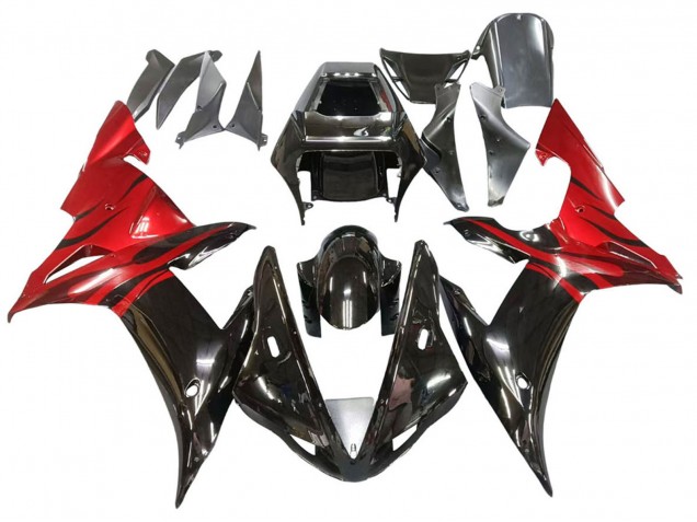 Glossy Black Red Flame 2002-2003 Yamaha YZF 1000 R1 Motorcycle Fairings