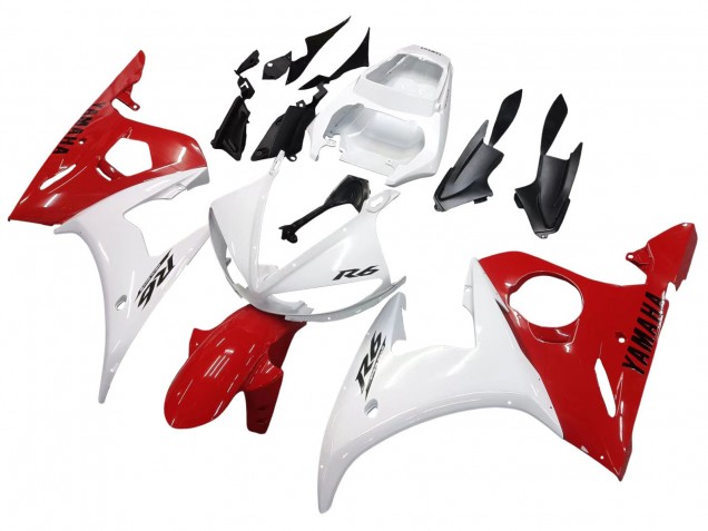 White Red 2006-2009 Yamaha YZF R6S Motorcycle Fairings