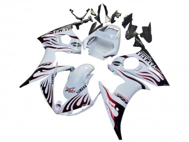 White with Dark Black Flame 2006-2009 Yamaha YZF R6S Motorcycle Fairings