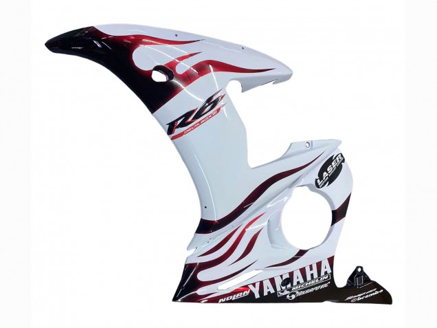 White with Dark Black Flame 2006-2009 Yamaha YZF R6S Motorcycle Fairings