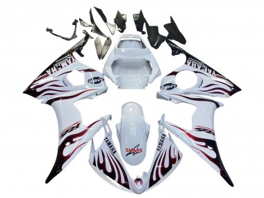 White with Dark Black Flame 2006-2009 Yamaha YZF R6S Motorcycle Fairings