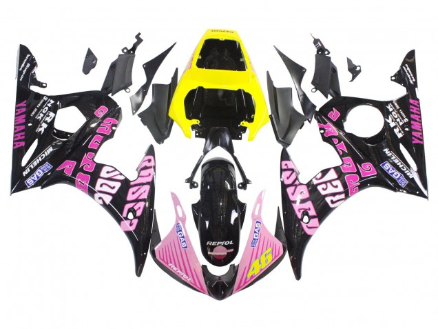 Yellow Pink Glossy Black Rossi Repsol 46 2006-2009 Yamaha YZF R6S Motorcycle Fairings