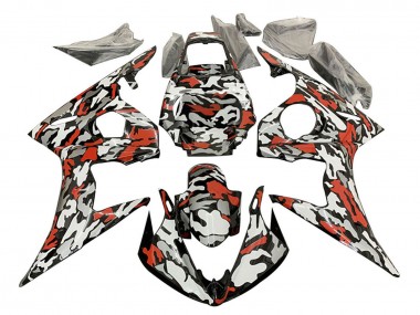 Black Red Grey Camouflage 2003-2004 Yamaha YZF R6 Motorcycle Fairings