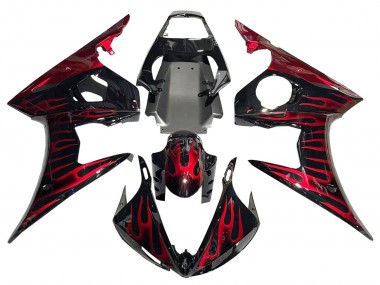 Black with Red Flame 2005 Yamaha YZF 600 R6 Motorcycle Fairings