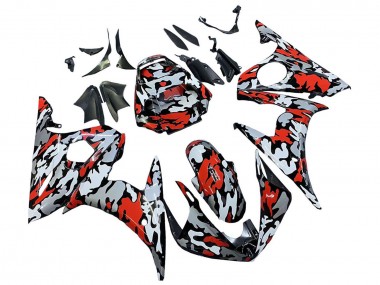 Black Red Grey Camouflage 2005 Yamaha YZF 600 R6 Motorcycle Fairings