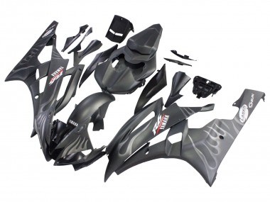 Matte Black Silver Flame 2006-2007 Yamaha YZF 600 R6 Motorcycle Fairings