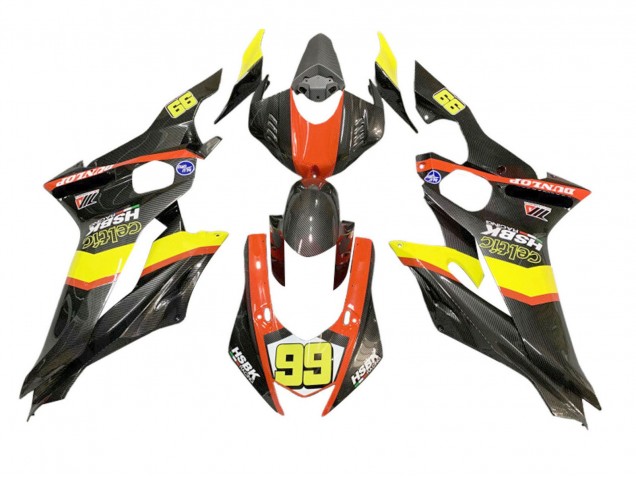 Yellow Orange Black Carbon Fiber Style 2008-2016 Yamaha YZF 600 R6 Motorcycle Fairings