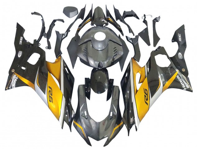 Gold Black Carbon Fiber 2017-2023 Yamaha YZF 600 R6 Motorcycle Fairings