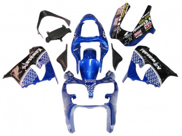 Blue White Glossy Black 2000-2001 Kawasaki ZX9R Motorcycle Fairings