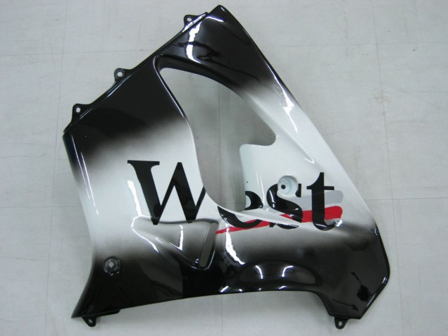 Glossy Black White West 2000-2001 Kawasaki ZX9R Motorcycle Fairings