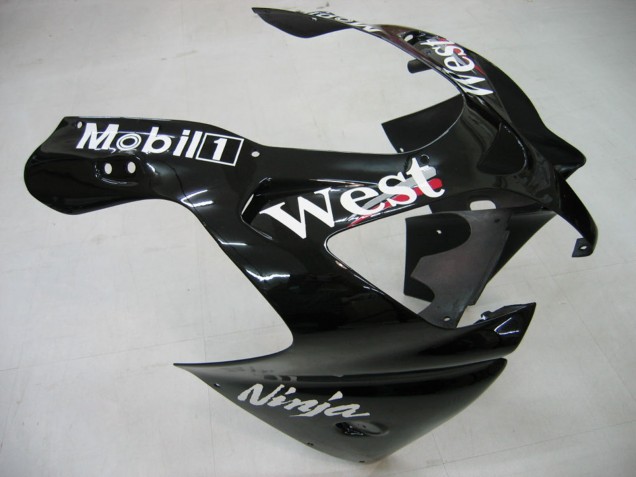 Glossy Black White West 2000-2001 Kawasaki ZX9R Motorcycle Fairings