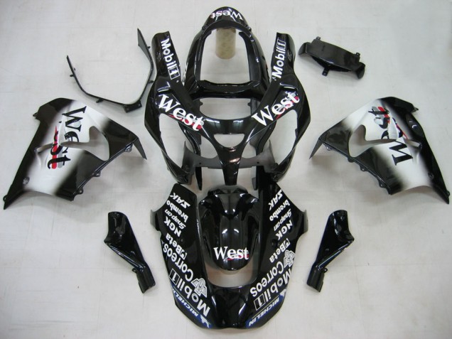 Glossy Black White West 2000-2001 Kawasaki ZX9R Motorcycle Fairings