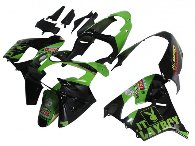 Green Black Playboy DENSO 2000-2001 Kawasaki ZX9R Motorcycle Fairings