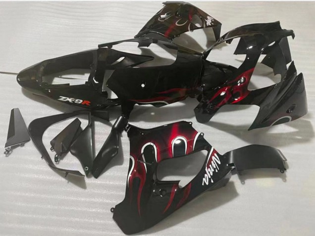 Glossy Black Red Flame 2002-2003 Kawasaki ZX9R Motorcycle Fairing
