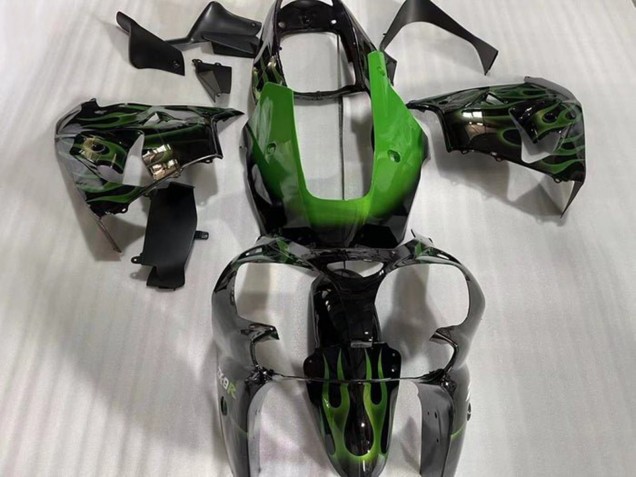 Glossy Black Green Flame 2002-2003 Kawasaki ZX9R Motorcycle Fairings