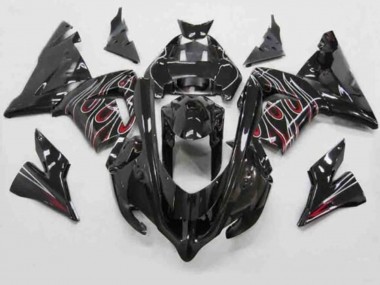 Black Red White Flame 2004-2005 Kawasaki ZX10R Motorcycle Fairings