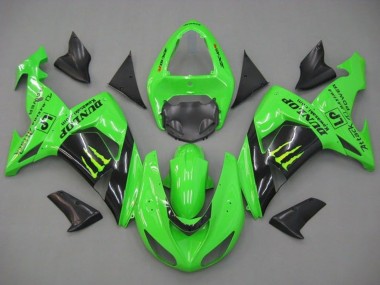 Green Glossy Black Monster Dunlop 2006-2007 Kawasaki ZX10R Motorcycle Fairings