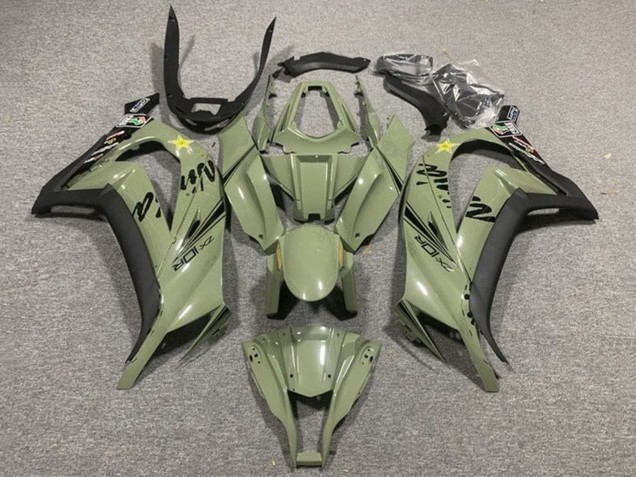 Dark Army Green Black Yellow Star 2011-2015 Kawasaki ZX10R Motorcycle Fairings