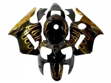 Glossy Black Gold Flame 2002-2006 Kawasaki ZX12R Motorcycle Fairings