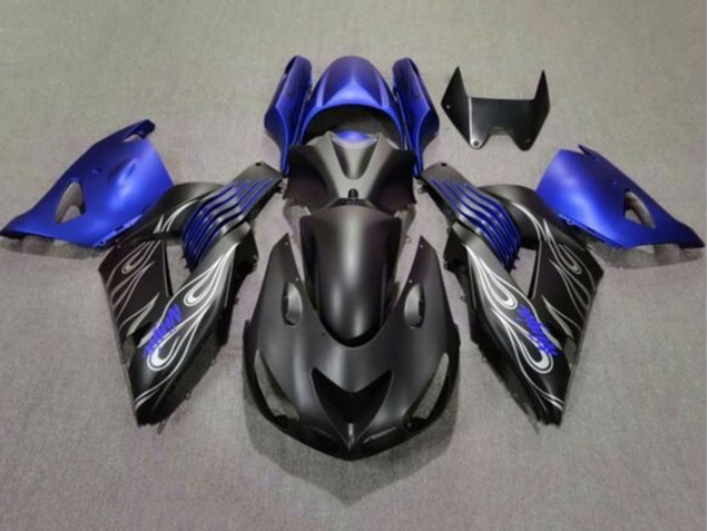 Matte Black Blue Silver Flame 2006-2011 Kawasaki ZX14R ZZR1400 Motorcycle Fairings