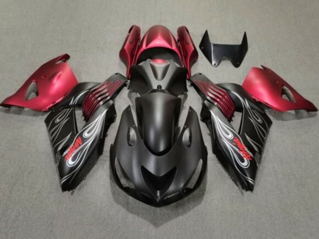 Matte Black Red Silver Flame 2006-2011 Kawasaki ZX14R ZZR1400 Motorcycle Fairings