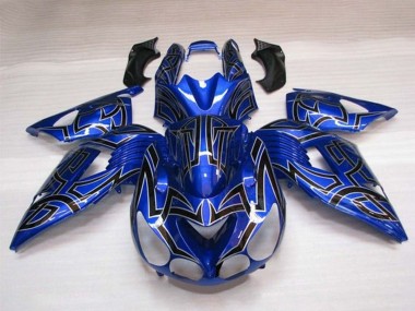 Blue Black Silver Tribal 2006-2011 Kawasaki ZX14R ZZR1400 Motorcycle Fairings