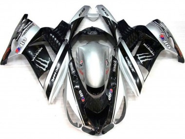 Silver Black Elf Touch4 Monster Bridgestone 2006-2011 Kawasaki ZX14R ZZR1400 Motorcycle Fairings
