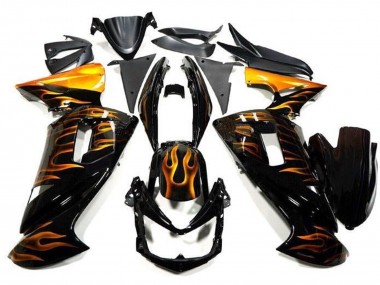 Glossy Black Gold Flame 2006-2008 Kawasaki Ninja 650 EX650 Motorcycle Fairings