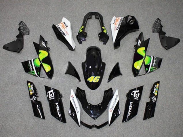 Glossy Black White Green MoviStar Monster 2010-2013 Kawasaki Z1000 Motorcycle Fairings
