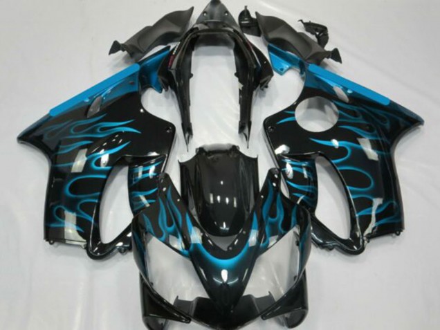 Glossy Black Light Blue Flame 2001-2003 Honda CBR600 F4i Motorcycle Fairings