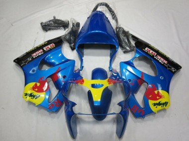 Blue Yellow Black Red Bull 2000-2002 Kawasaki ZX6R Motorcycle Fairings