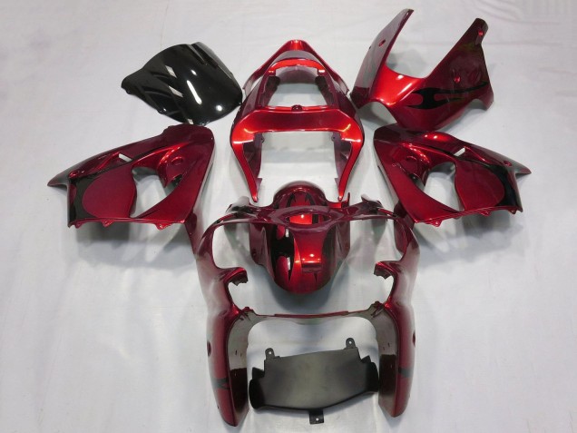 Candy Red Black Tribal 2000-2002 Kawasaki ZX6R Motorcycle Fairings