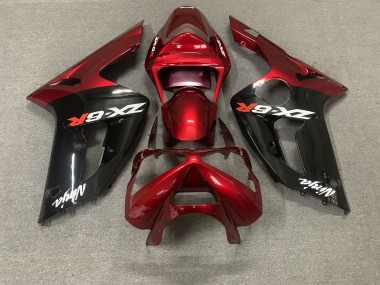 Red Glossy Black White Ninja 2003-2004 Kawasaki ZX6R Motorcycle Fairings