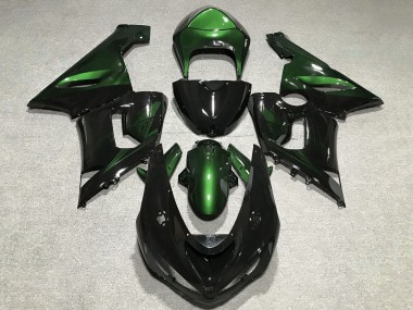 Green Glossy Black 2005-2006 Kawasaki ZX6R Motorcycle Fairings
