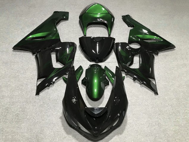 Green Glossy Black 2005-2006 Kawasaki ZX6R Motorcycle Fairings