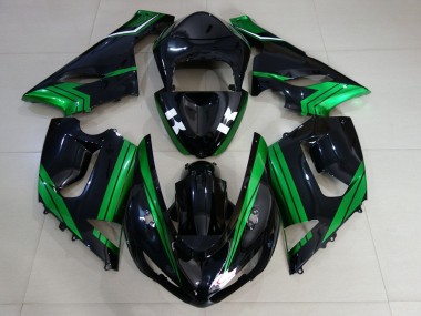 Green White Glossy Black 2005-2006 Kawasaki ZX6R Motorcycle Fairings
