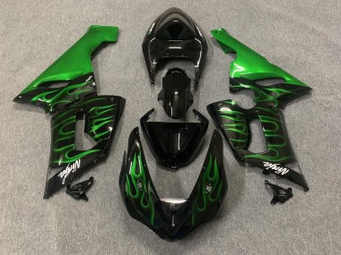 Glossy Black Green Flame 2005-2006 Kawasaki ZX6R Motorcycle Fairings