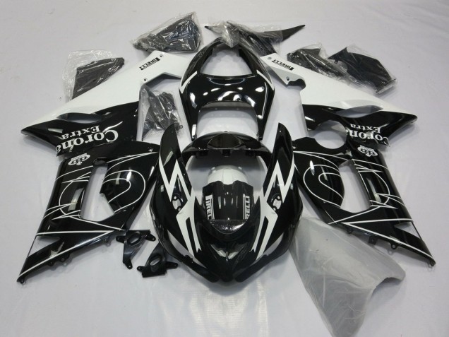 Glossy Black White Corona Extra Tribal 2005-2006 Kawasaki ZX6R Motorcycle Fairings