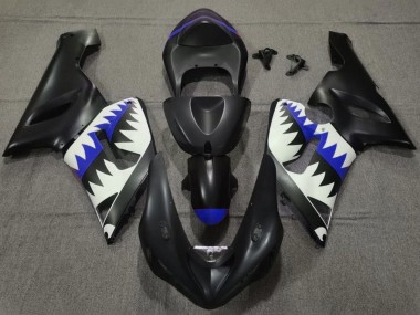 Matte Black White Blue Shark 2005-2006 Kawasaki ZX6R Motorcycle Fairings