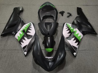Matte Black White Green Shark 2005-2006 Kawasaki ZX6R Motorcycle Fairings