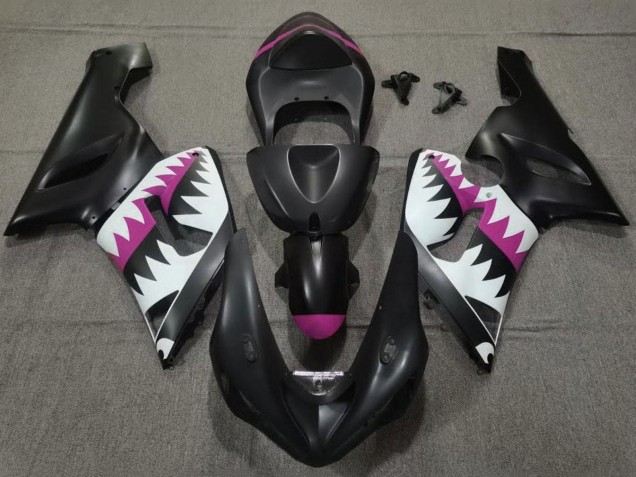 Matte Black White Pink Shark 2005-2006 Kawasaki ZX6R Motorcycle Fairings